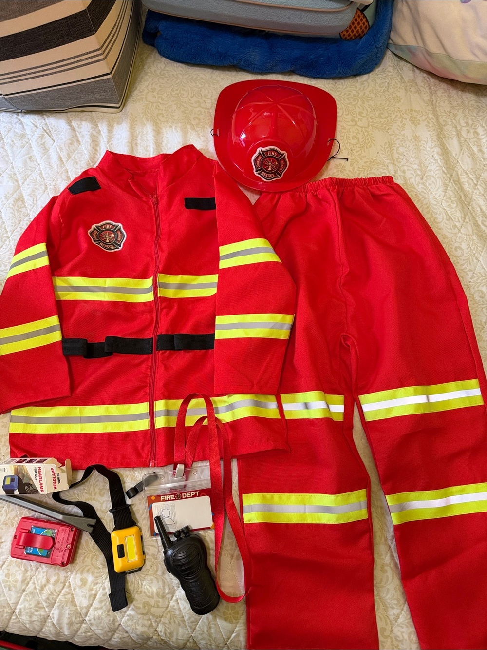 Kids Red Firefighter Costume Set with Helmet - Unbranded